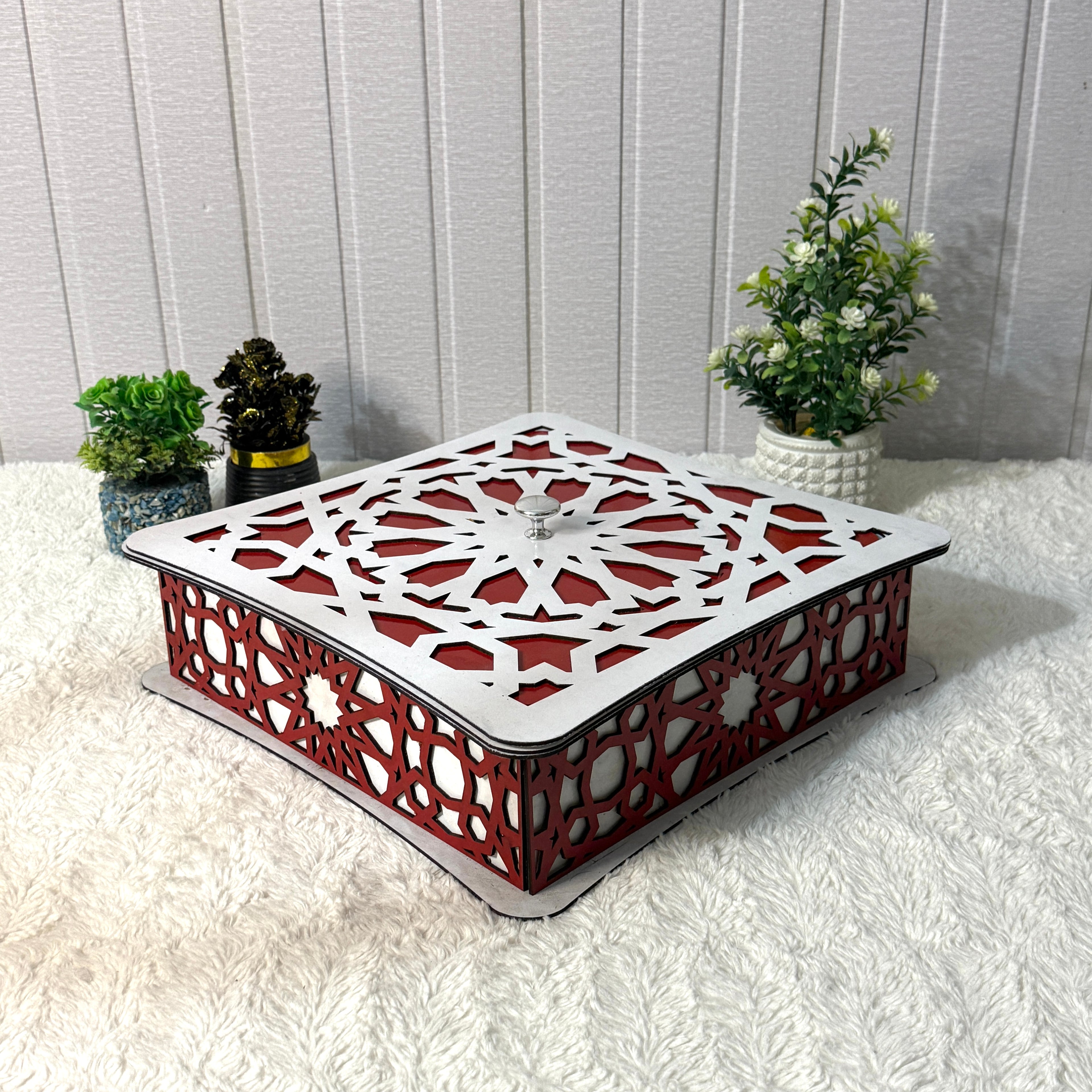 Large Wooden Jewelry Box – Handcrafted with Laser Cut Design With Wooden Lid