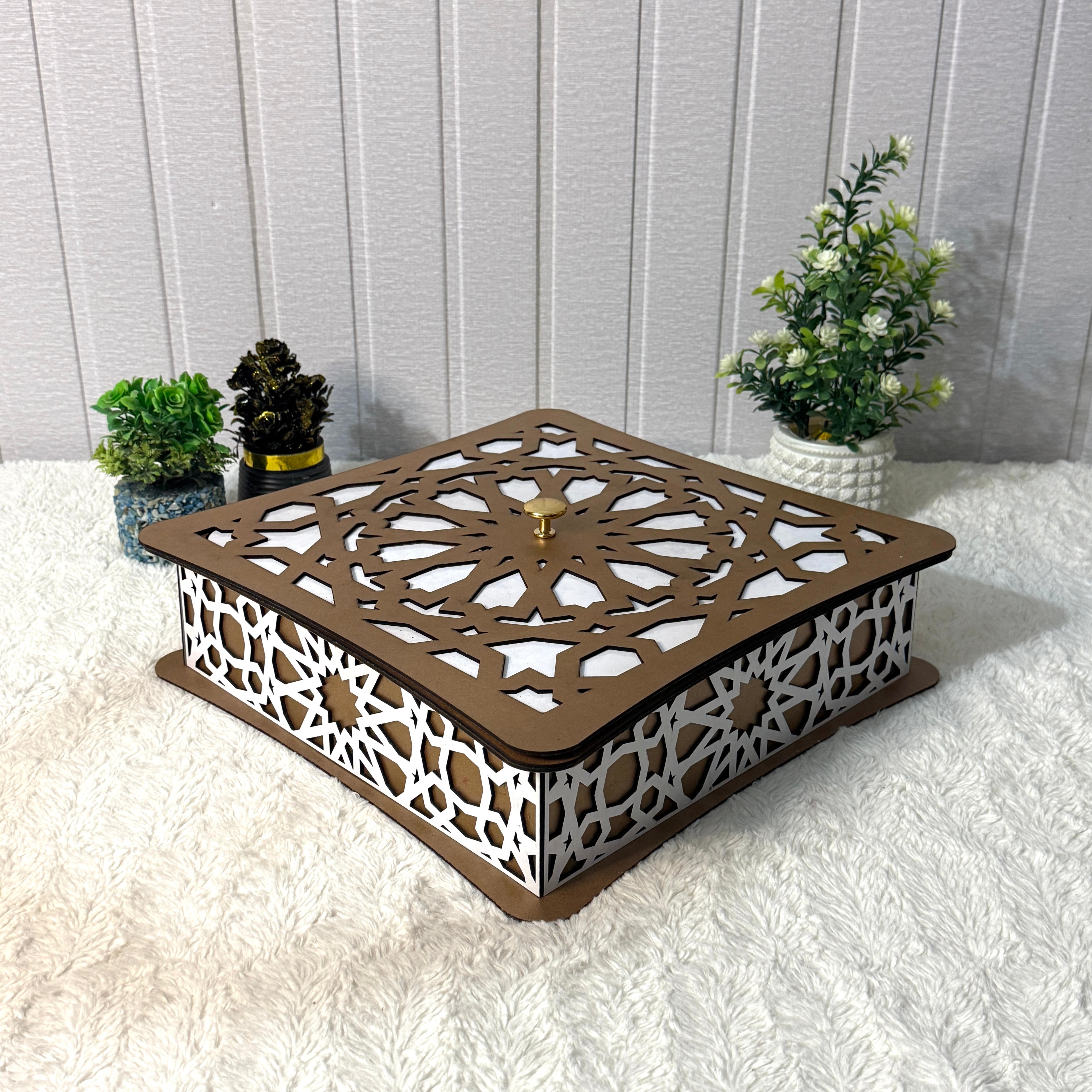 Large Wooden Jewelry Box – Handcrafted with Laser Cut Design With Wooden Lid