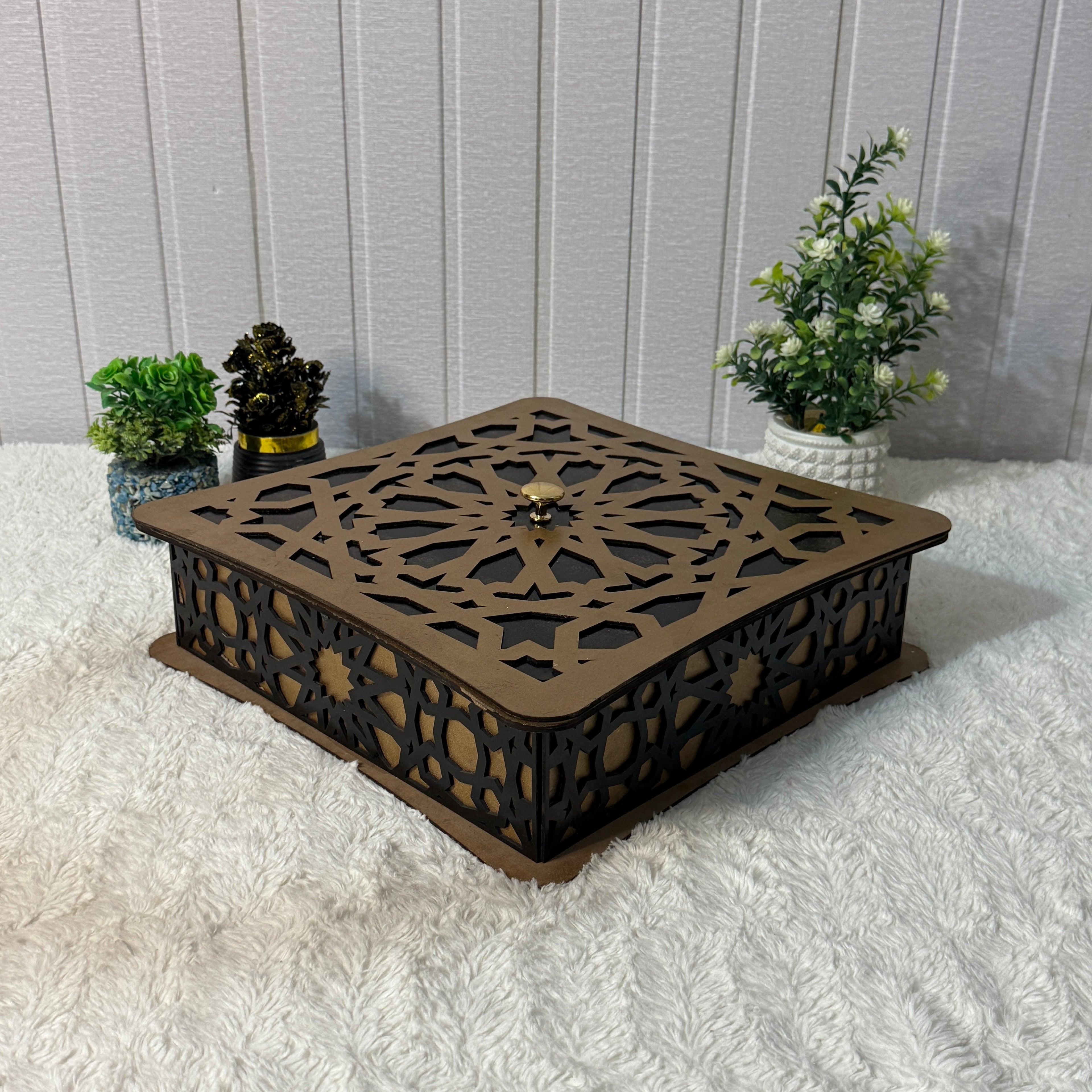 Large Wooden Jewelry Box – Handcrafted with Laser Cut Design With Wooden Lid