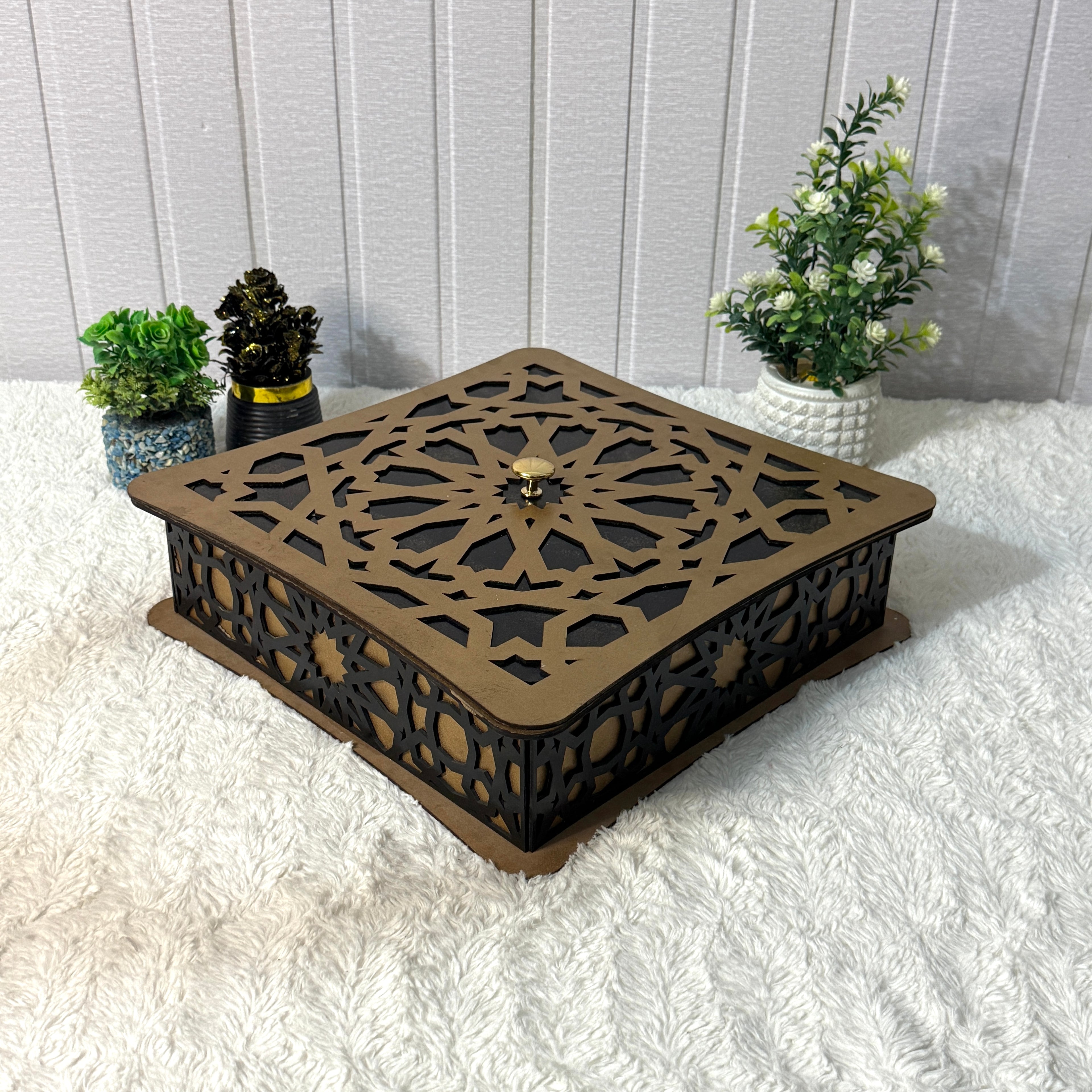Large Wooden Jewelry Box – Handcrafted with Laser Cut Design With Wooden Lid