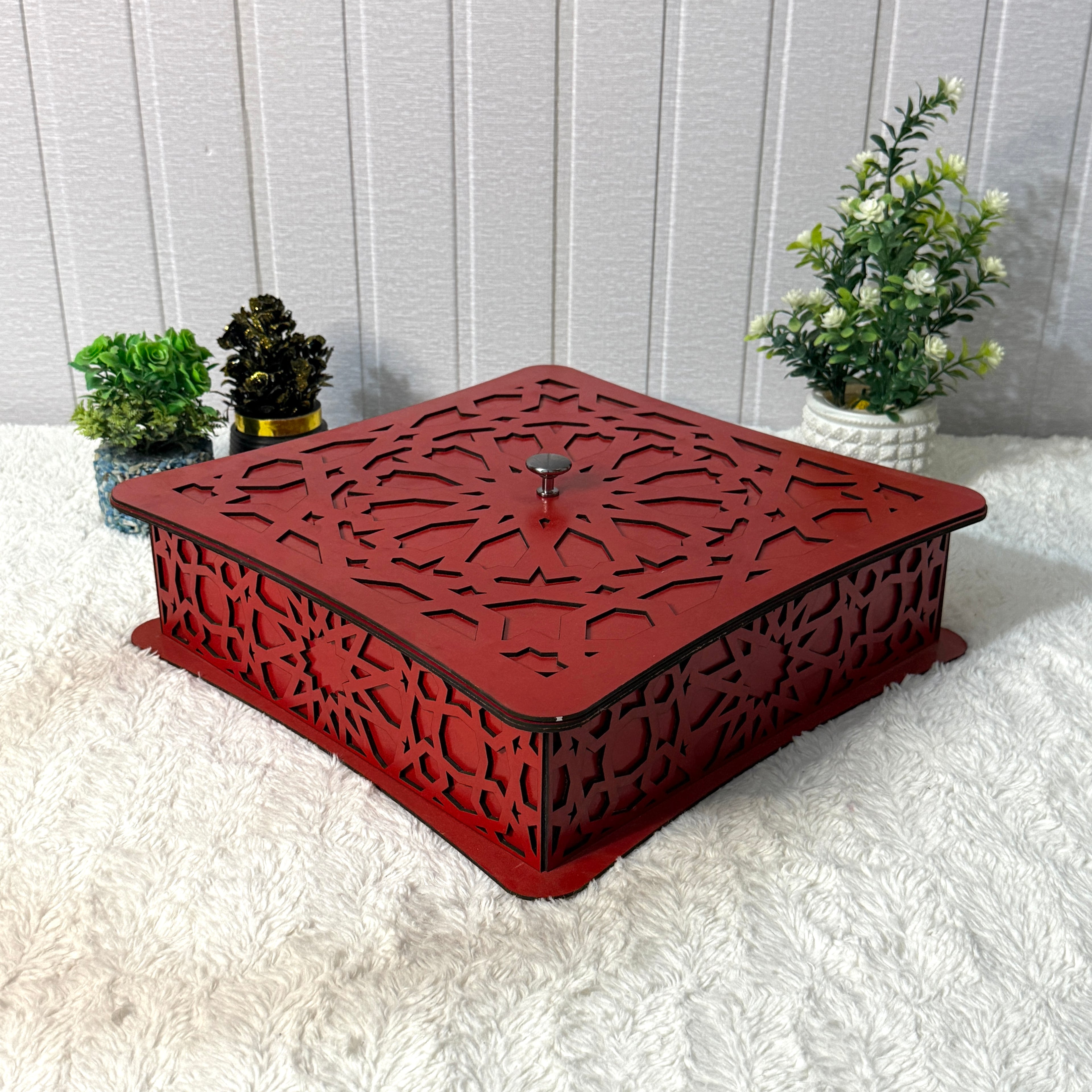 Large Wooden Jewelry Box – Handcrafted with Laser Cut Design With Wooden Lid